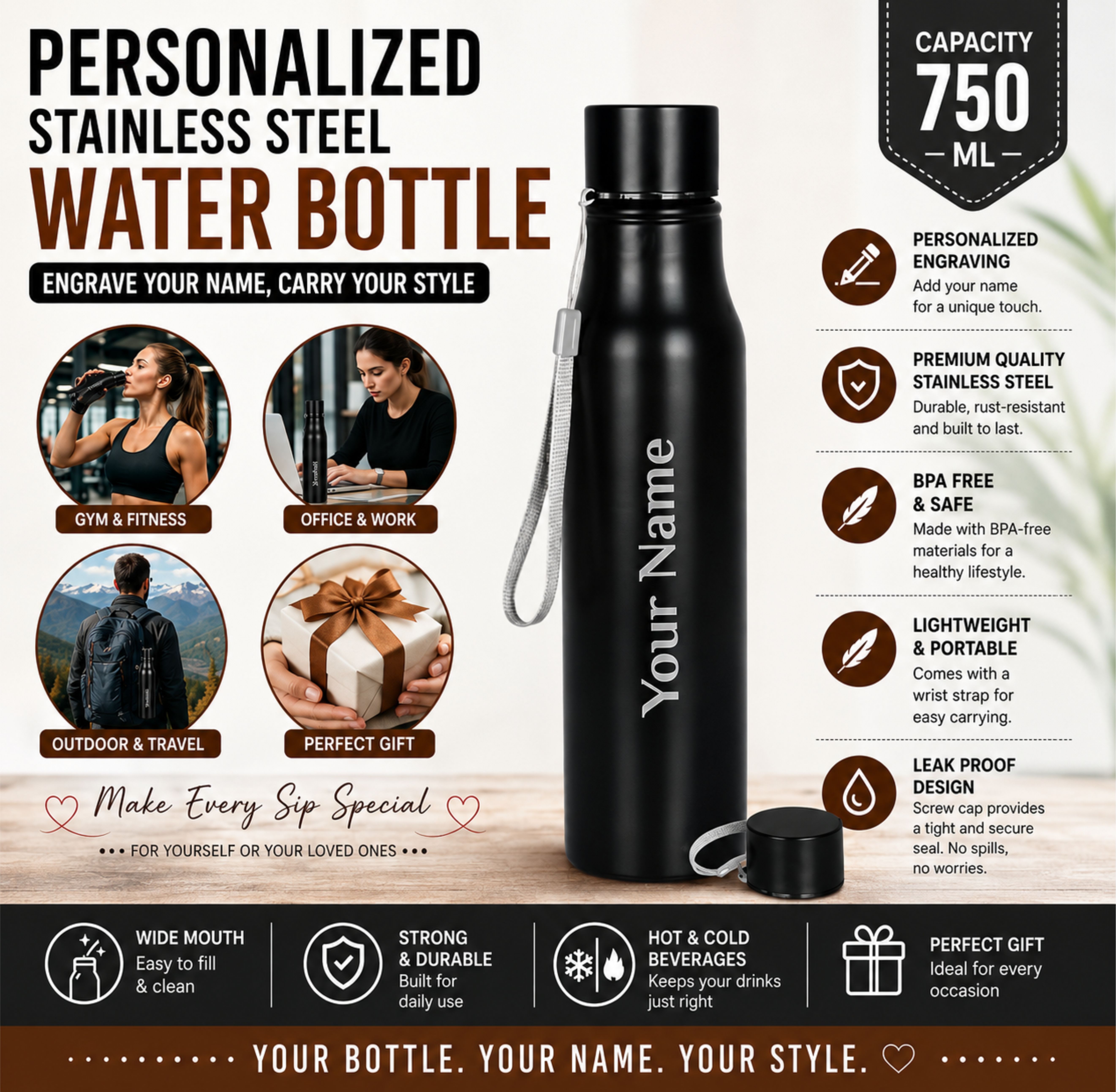 B2 Black Stainless Steel Bottle